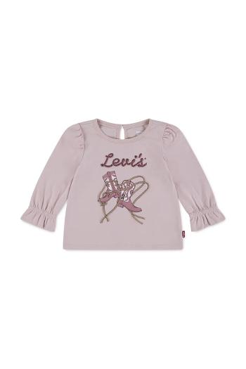 Detské bavlnené tričko s dlhým rukávom Levi's LS KNOT FRONT KNIT TOP ružová farba, 1EN568