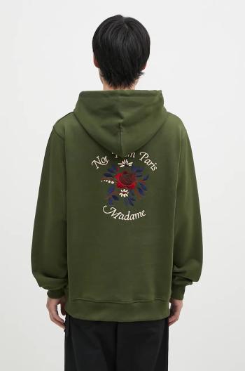 Bavlnená mikina Drôle de Monsieur Le Hoodie Slogan Fleurs pánska, zelená farba, s kapucňou, s nášivkou, E-HO169-CO127-KK
