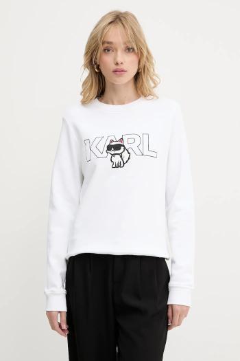 Bavlnená mikina Karl Lagerfeld biela farba, s potlačou, A3W20056