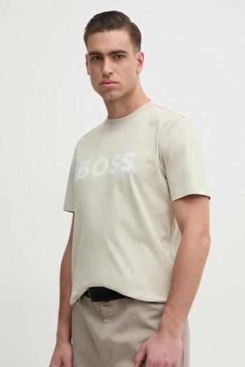 Bavlnené tričko BOSS Orange pánske, béžová farba, s potlačou, 50534923