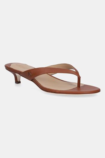 Kožené Šľapky Lauren Ralph Lauren Francesa dámske, hnedá farba, na nízkom podpätku, 802966841002