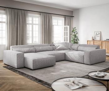 Pohovka v tvare U Sirpio XL 360x260 cm manšestrová strieborná sivá