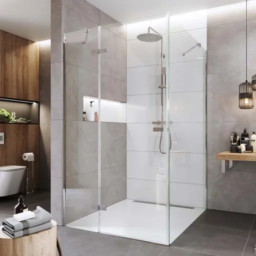 Mereo Sprchovací kút, Novea, štvorec, pántový, 80x80 cm, chróm ALU, sklo Číre, dvere ľavé a pevný diel CK10114ZL