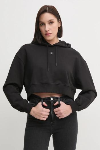Bavlnená mikina Calvin Klein Jeans dámska, čierna farba, s kapucňou, jednofarebná, J20J224746