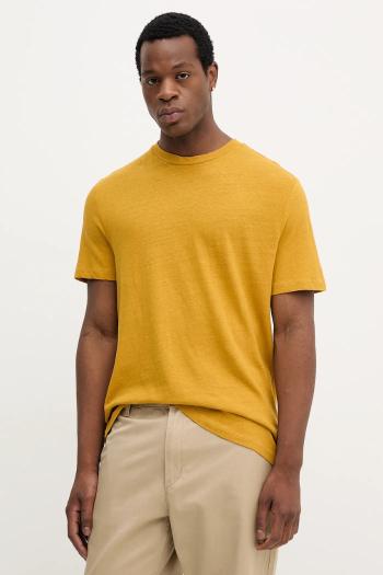Ľanové tričko United Colors of Benetton zelená farba, jednofarebné, 3UTFU10B1