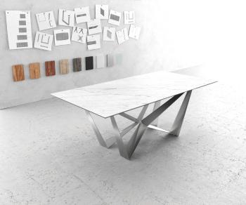 Jedálenský stôl Edge 200x100cm Laminam® keramická biela podnož plochá