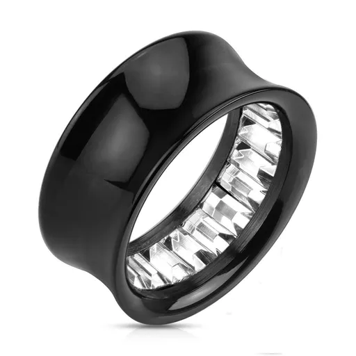 Sedlový tunel do ucha ocele 316L, vnútorná strana s čírymi zirkónmi - Hrúbka: 12 mm