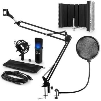 Auna MIC-900B-LED USB mikrofónová sada V5, čierna, kondenzátorový mikrofón, pop filter, akustická clona, rameno