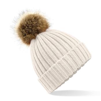 Beechfield Pletená čiapka s kožušinovým brmbolcom Pom Pom Chunky - Krémová