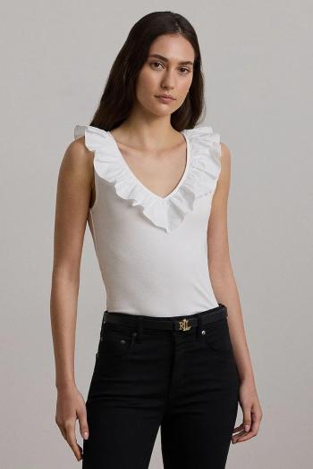 Bavlnený top Lauren Ralph Lauren biela farba, 200957654