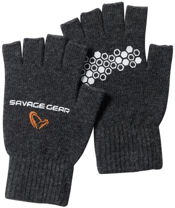 Savage gear rukavice knitted half finger glove dark grey melange - m