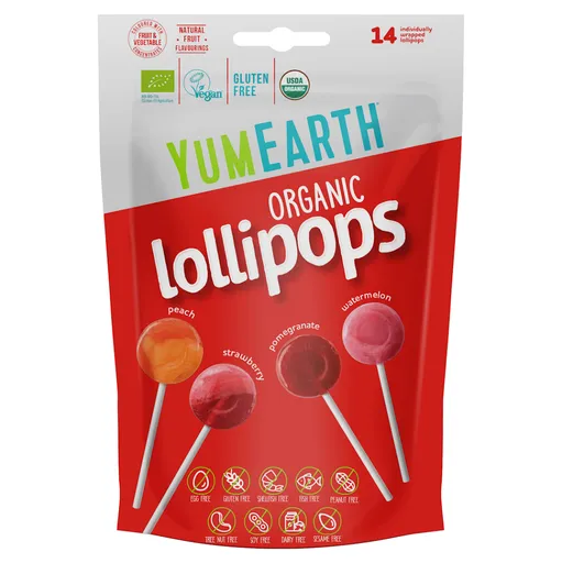 YUMEARTH Ovocné lízanky melón, jahoda, broskyňa a granátové jablko BIO 14 kusov