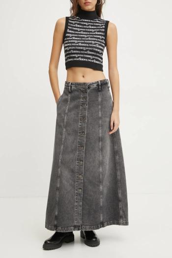Rifľová sukňa Tommy Jeans šedá farba, maxi, áčkový strih, DW0DW19799