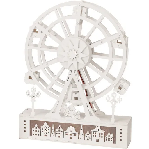 Vianočné svietiace otočné koleso Mestečko, 26,5 x 5,5 x 20 cm, 4x LED, drevo