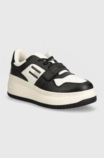 Tenisky Tommy Jeans TJW RETRO BASKET FLATFORM VELCRO čierna farba, EN0EN02573