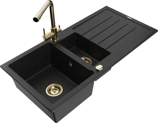 MEXEN/S MEXEN/S - Andres granitový drez s odkvapkávačom vrátane batérie Duero, čierna 6515-77-671600-50