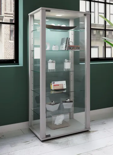 VCM Stojací vitrína Kavisa L, stříbrná