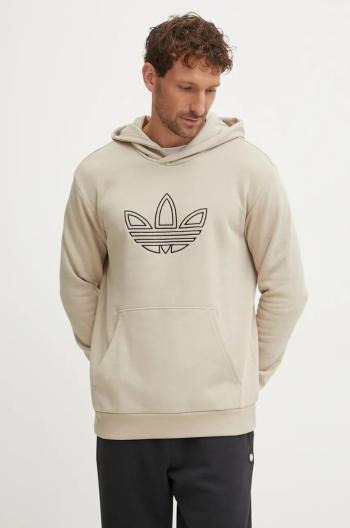 Bavlnená mikina adidas Originals Outline Hoodie pánska, béžová farba, s kapucňou, s potlačou, JJ1505