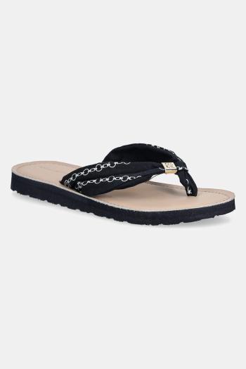 Šľapky Tommy Hilfiger TH CHAIN PRINT ELEVATED SANDAL dámske, tmavomodrá farba, na plochom podpätku, FW0FW08519