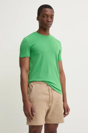 Tričko Tommy Jeans pánske, zelená farba, jednofarebné, DM0DM20363