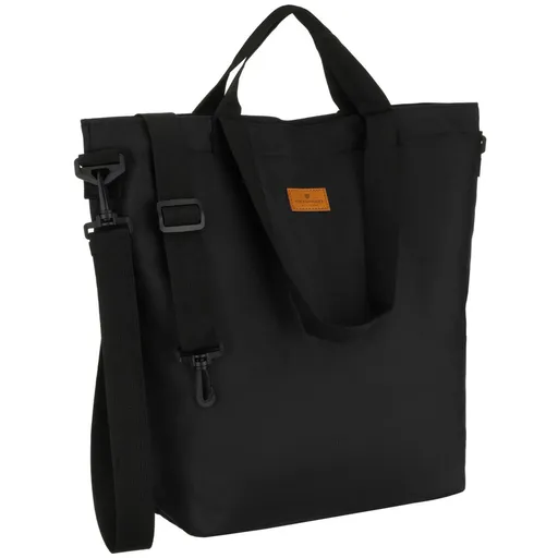 Veľká čierna dámska taška shopper z polyesteru s vonkajším vreckom a odnímateľným popruhom