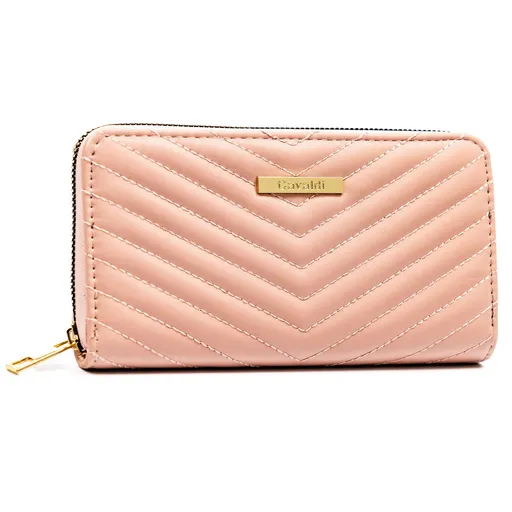 Ružová dámska peňaženka z ekologickej kože so vzorom rybej kosti na zips