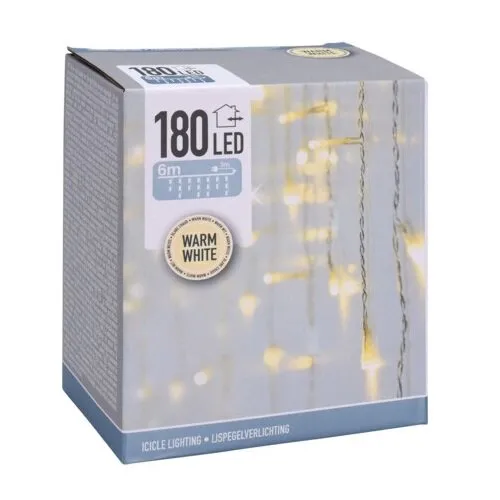 Vianočný svetelný dážď 180 LED, IP44, 6 m, teplá biela, 6 m