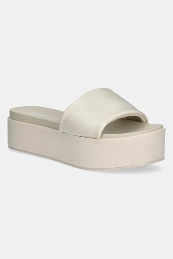 Šľapky Calvin Klein Jeans FLATFORM SANDAL SLIDE IN NYLON dámske, béžová farba, na platforme, YW0YW01791