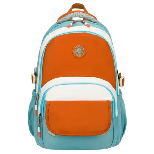 Modro-oranžový školský batoh z odolného polyesteru s priehradkou na notebook - Peterson