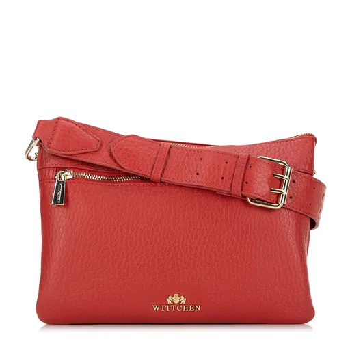 Dámska trojkomorová kožená crossbody kabelka červená 99-4E-013-3