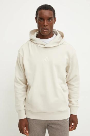 Bavlnená mikina adidas All SZN pánska, béžová farba, s kapucňou, jednofarebná, IY4157