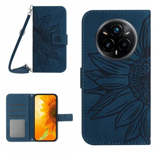 ART SUNFLOWER Peňaženkový obal so šnúrkou pre Realme 14 Pro+ 5G modrý