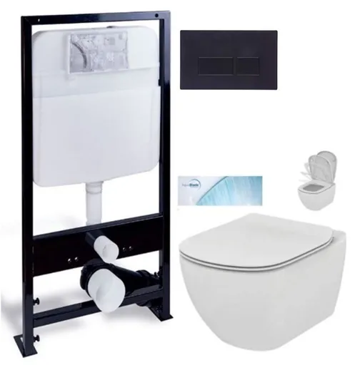 PRIM predstenový inštalačný systém s čiernym tlačidlom 20/0044 + WC Ideal Standard Tesi so sedadlom SoftClose, AquaBlade PRIM_20/0026 44 TE1