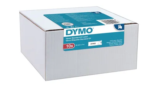 Dymo D1 45013, 2093097, 12mm x 7m, čierna tlač/biely podklad, originální pásky, 10ks