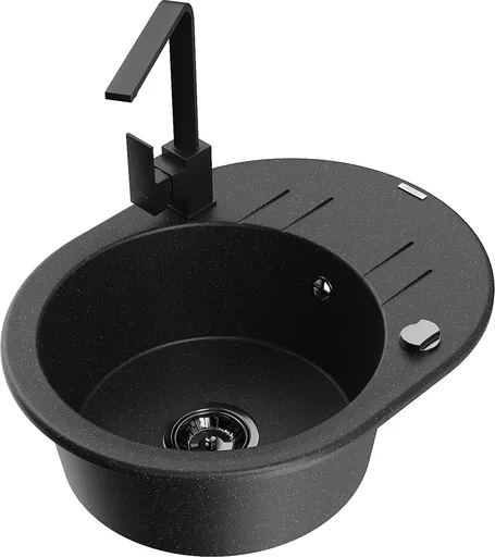 MEXEN/S MEXEN/S - Kevin granitový drez s odkvapkávačom vrátane batérie Rita, čierna/strieborná metalík 6517-73-670300-70-B