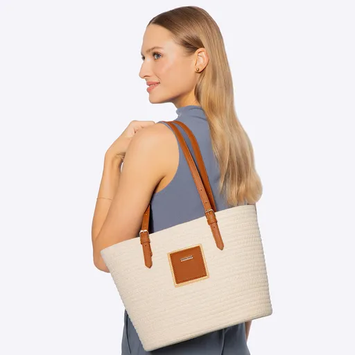 Dámska kabelka na košík zo zmesi bavlny béžová 100-4Y-901-9