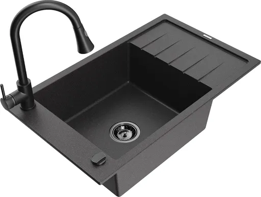 MEXEN/S MEXEN/S - Elias granitový drez 1 s odkvapkávačom vrátane batérie Elia, čierna kropenatá 6511-76-670101-70-B