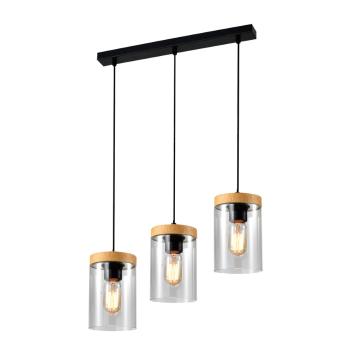 Závesná lampa Wels 3X40 čierna + drevené dymové tienidlo