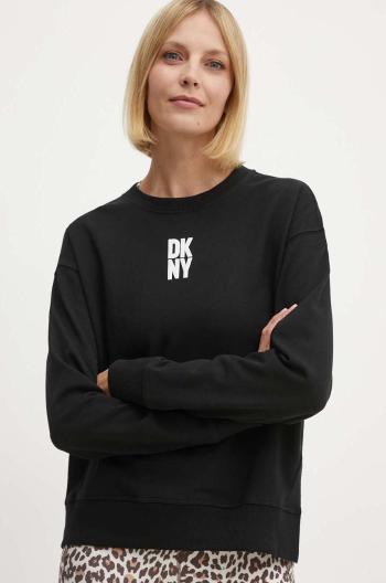 Mikina Dkny dámska, čierna farba, s potlačou, DP4T9698