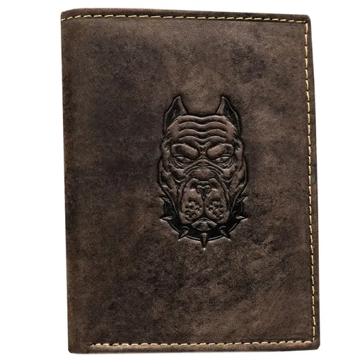 Hnedá pánska peňaženka z pravej kože s reliéfom v tvare psa