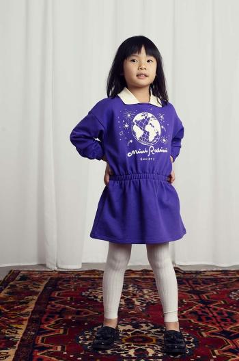 Dievčenské bavlnené šaty Mini Rodini fialová farba, mini, áčkový strih, 2475010645