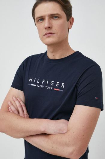 Bavlnené tričko Tommy Hilfiger tmavomodrá farba, s potlačou