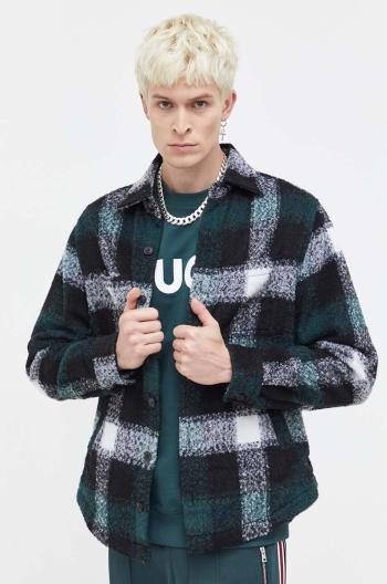 Košeľová bunda HUGO s vlnenou zmesou prechodná
