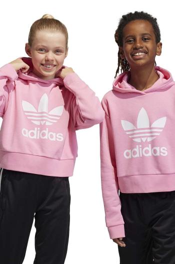Detská mikina adidas Originals ružová farba, s kapucňou, s potlačou