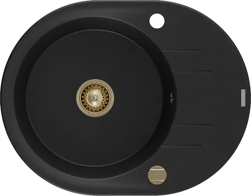 MEXEN/S MEXEN/S - Kevin granitový drez 1 s odkvapkávačom 586x458 mm, čierna, + zlatý sifón 6517581005-77-G