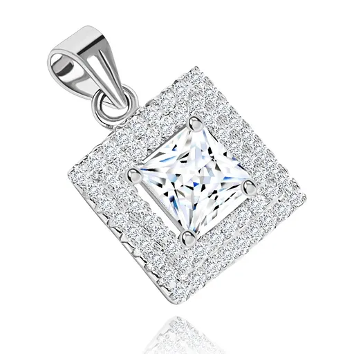 Prívesok, striebro 925, číry zirkónový štvorec, dvojité lemovanie zo zirkónikov