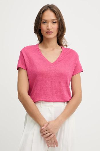 Ľanové tričko United Colors of Benetton ružová farba, 37UJD401Q