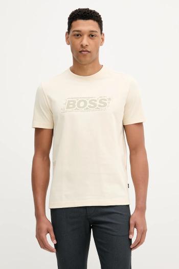 Bavlnené tričko BOSS Orange pánske, žltá farba, s potlačou, 50546381