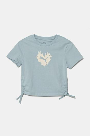 Detské bavlnené tričko Puma FLAMING LOVE Knotted Tee tyrkysová farba, 685108