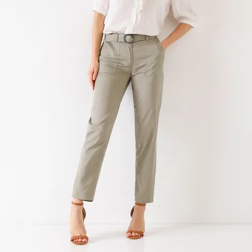 Rovné nohavice s opaskom na kovovú sponu, twilové